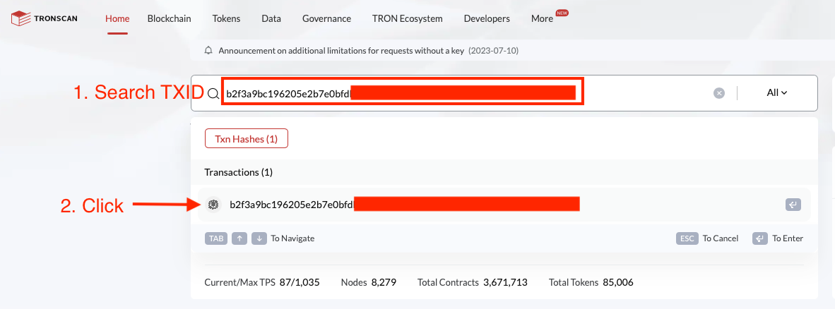 Checking Transaction Confirmation Tronscan Example